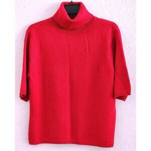 Top/Knit-Talbots-Red Gold Metallic-Wool Blend-Turtleneck-Short Sleeves-Size LRG